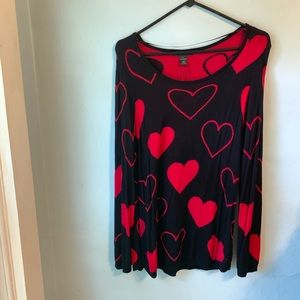 Black & Red Heart Long Sleeve Shirt